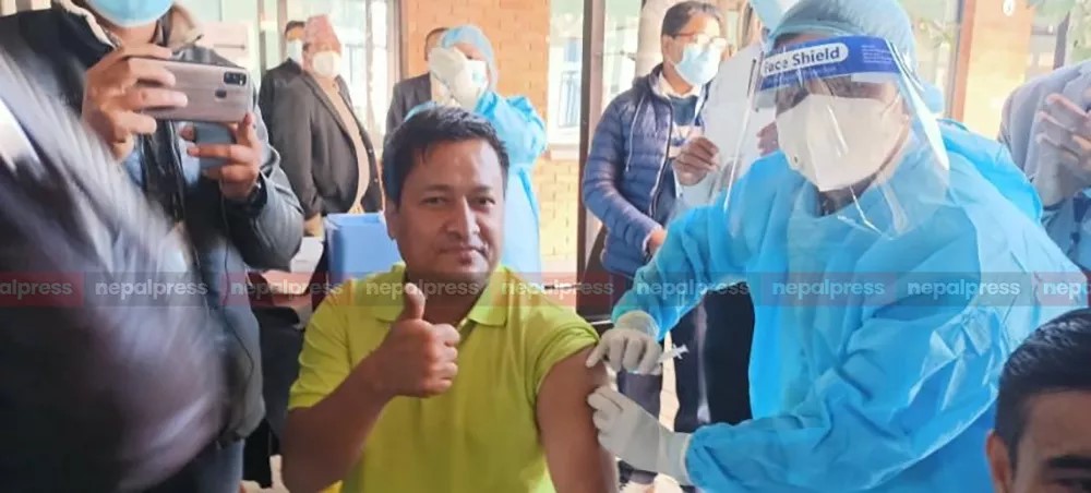 Vaccination started in Karnali, first given to Health Director 