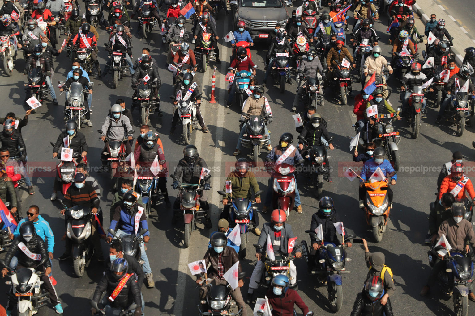 Motorcycle rally by Pro-Oli youth and students in Kathmandu