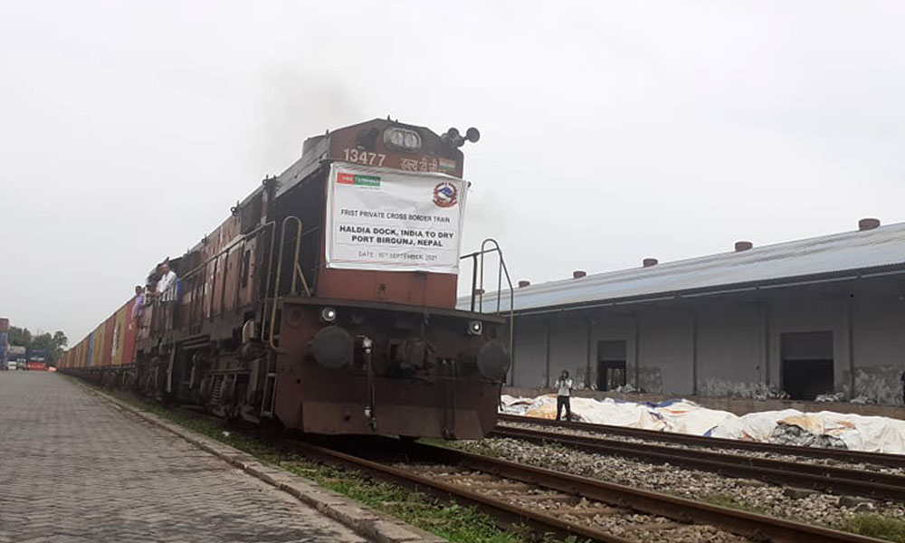 Indian private company’s train arrives in Nepal for first time with containers
