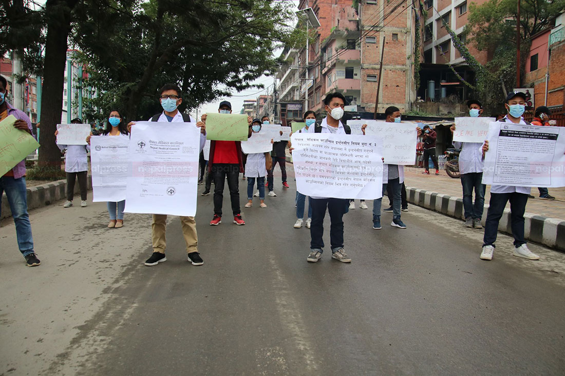 Nepali medical students graduated from China stage protest demanding facilitation of internship