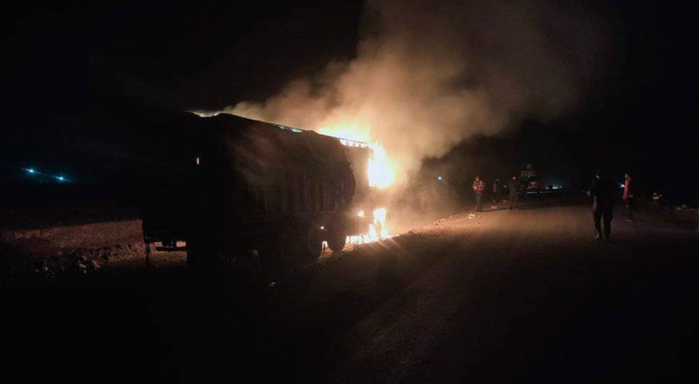 Unidentified group sets truck on fire in Saptari