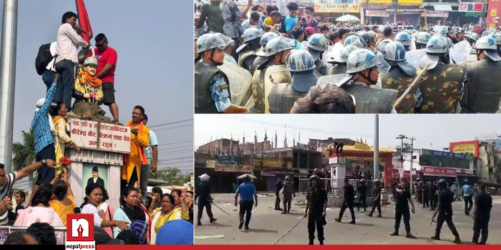 Tension runs high in Nepalgunj after police remove late King Birendra’s statue by using force (With video)