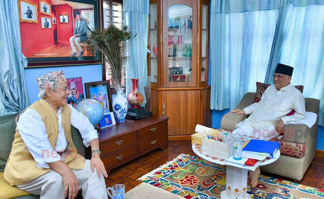 Bam Dev Gautam in Balkot to meet UML Chairman Oli