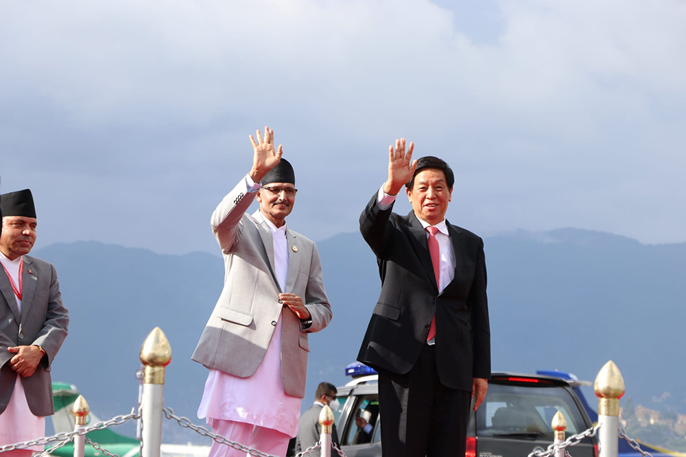 Chinese Speaker Li Zhanshu arrives in Kathmandu on a four-day visit