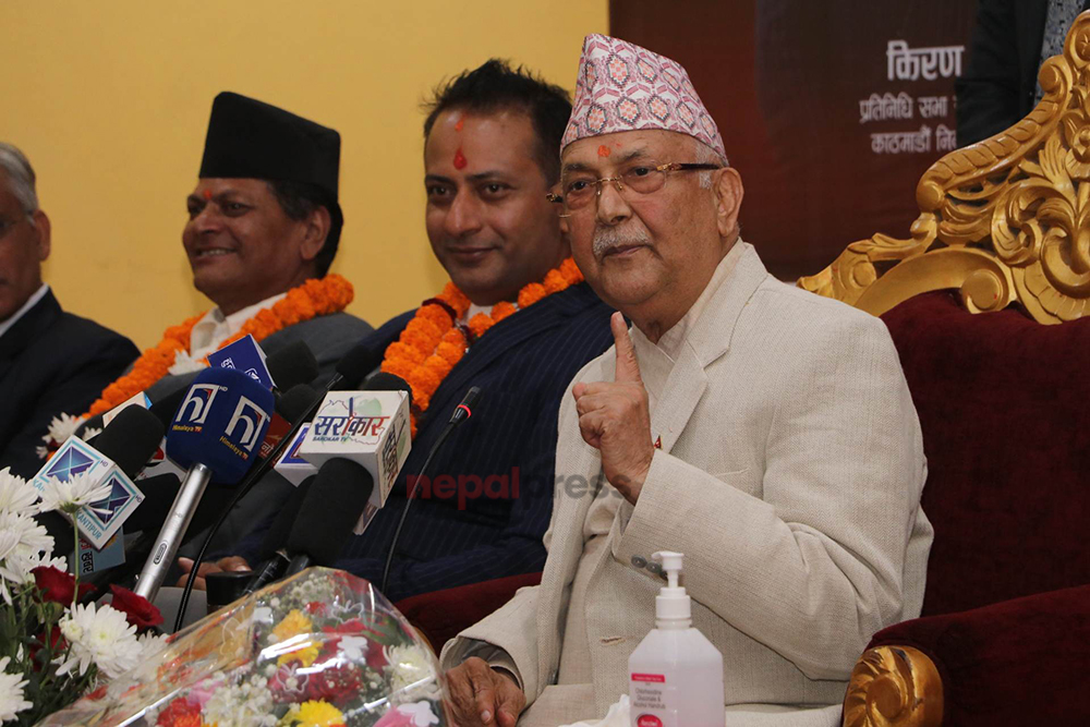 Country will have to face adversity if UML does not get single majority, warns Oli (With video)