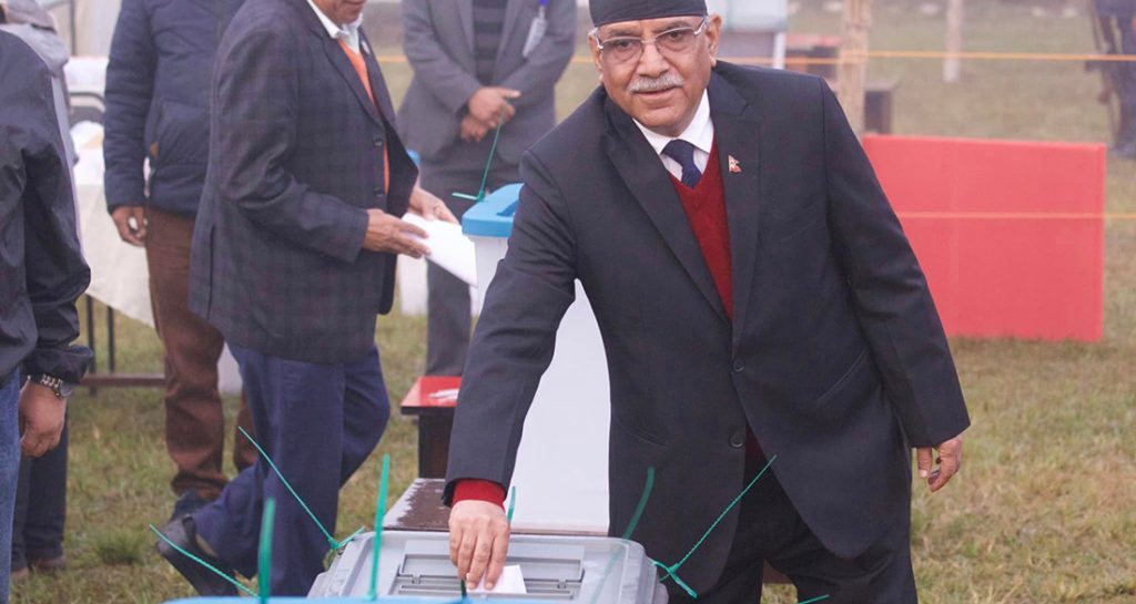 CPN (MC) Chair Dahal casts vote in Chitwan