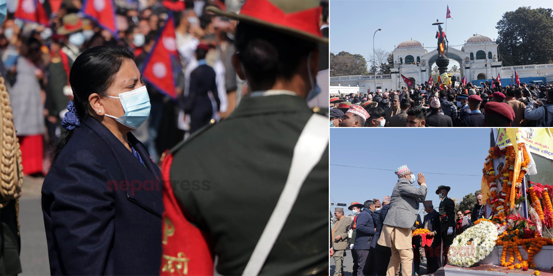 President Bhandari offers garland to statue of Prithvi Narayan Shah (With photos)