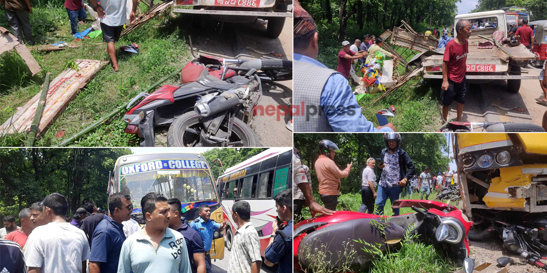 18 injured as eight vehicles collide in Chitwan (video)