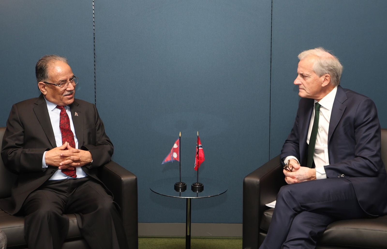 PM Dahal meets Norwegian Prime Minister Jonas in New York