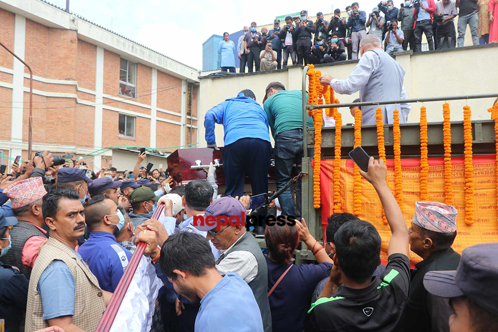 Nembang’s body taken to party headquarters in Chyasal from TUTH (With photos)