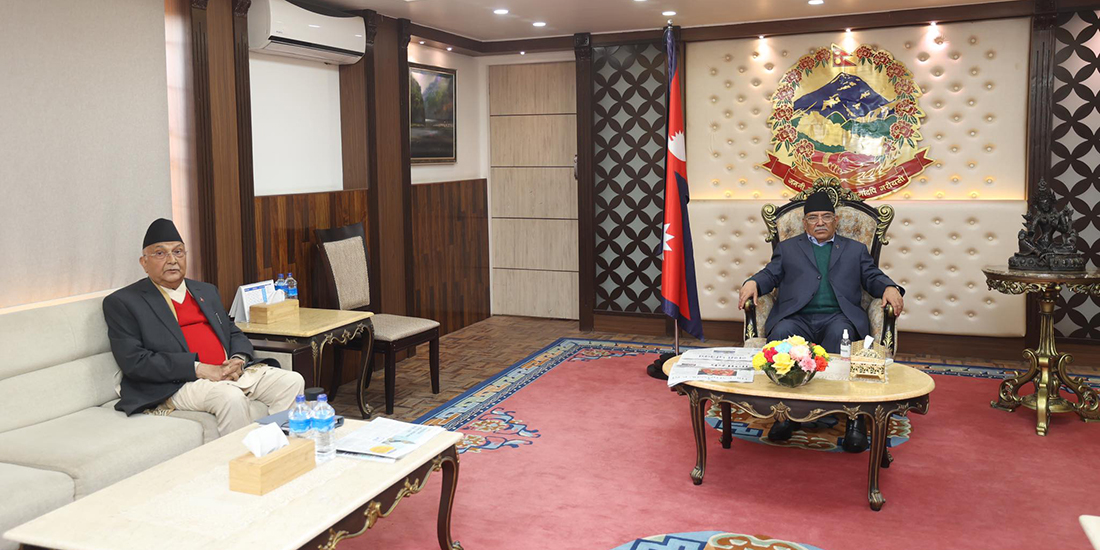 PM Dahal, UML Chair Oli hold meeting in Baluwatar