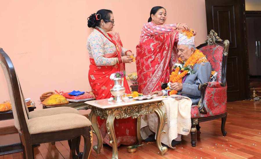 President Paudel receives Bhai Tika