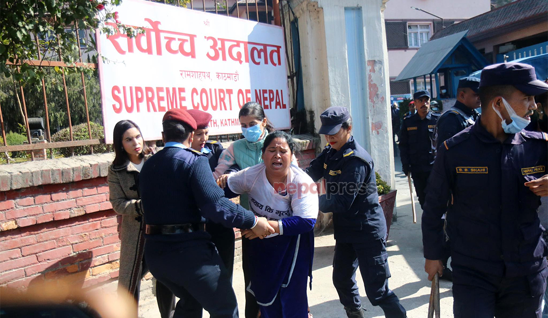 Judge Buwan Giri’s wife attempts self-immolation on SC premises (With video)