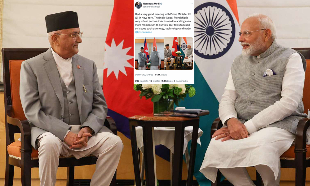 PM Oli holds meeting with his Indian counterpart Modi in New York