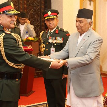 President confers rank of Honorary General of Nepali Army on Indian Army Chief