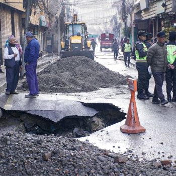 Melamchi Drinking Water pipe bursts at Thapathali, vicinity waterlogged